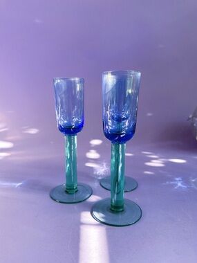 Vintage Scandinavian Liqueur Glasses Blue and Green 1980s 3 pcs